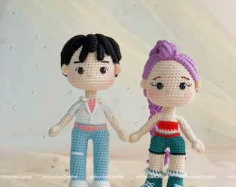 Pacchetto 2 in 1 Bambole Amigurumi all'uncinetto per ragazzo e ragazza Kpop - Modello PDF disponibile solo in inglese