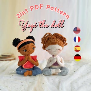 BAMBOLA ALL'UNCINETTO (6,6 pollici): Amigurumi Yogi Girl, Meditating Girl, Schema per bambola all'uncinetto - PDF in inglese (termine statunitense), francese, tedesco, spagnolo