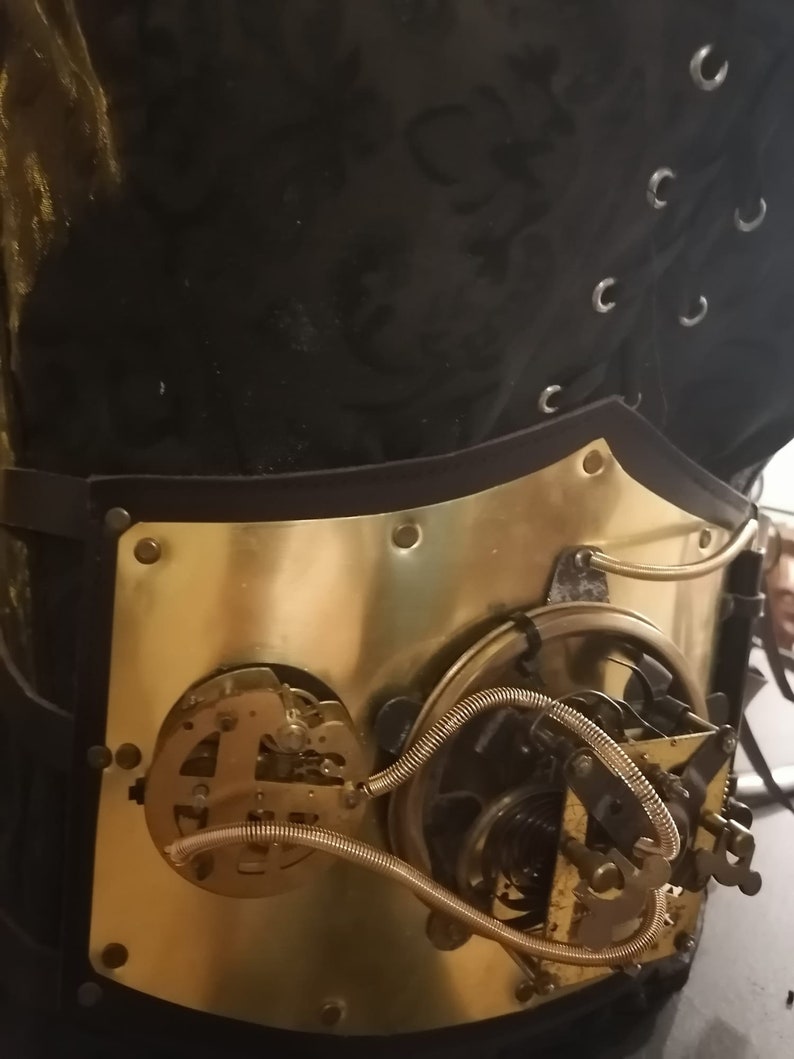 one piece with gears woman corset steampunk leather and handmade metal