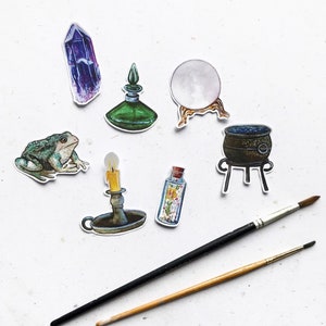 Witchy stationery set (7pcs), handmade decorative stickers for journaling