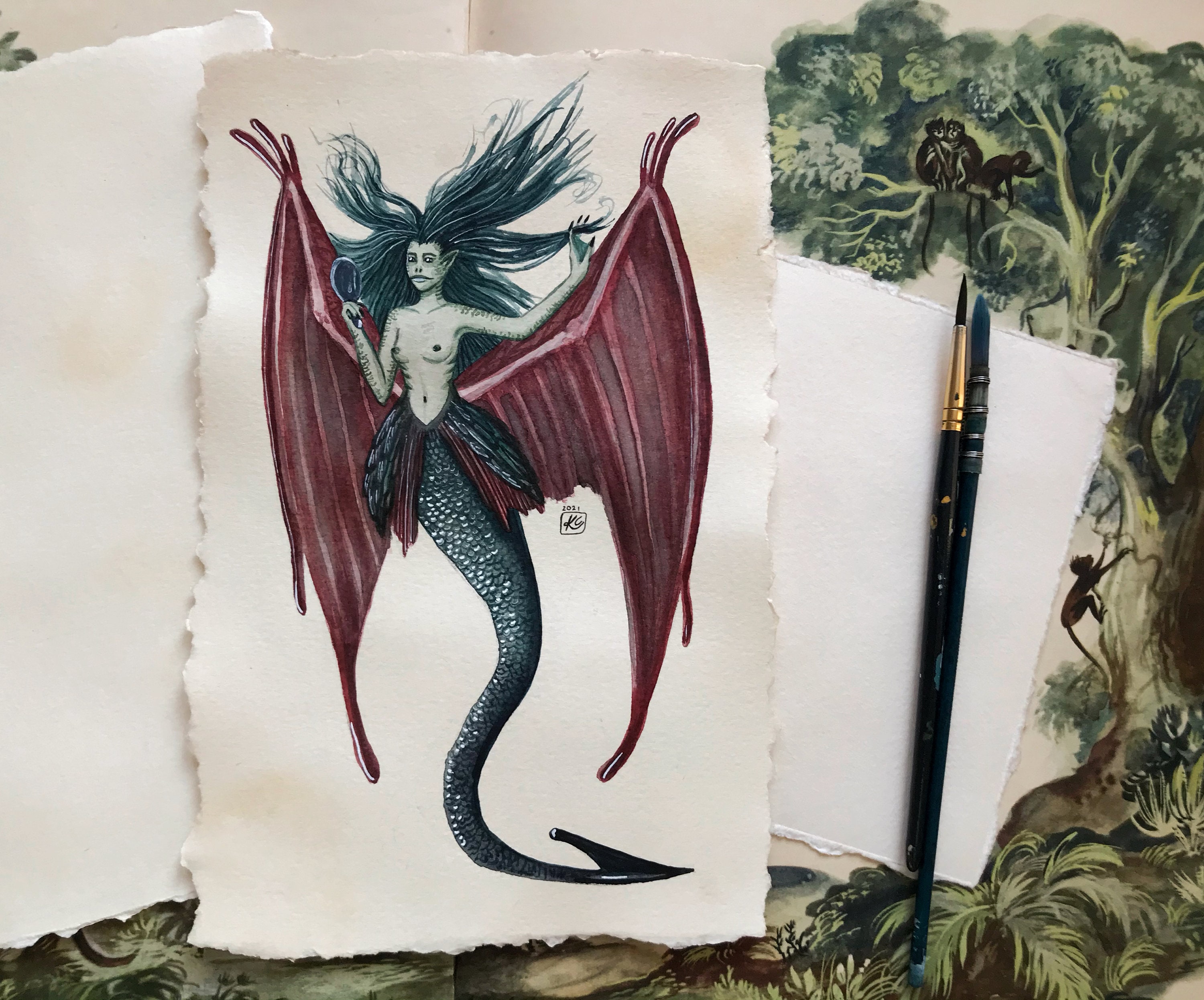 Dangerous Mermaid Vintage Illustration. Original Watercolor Painting of a  Siren. Witcher 3 Wild Hunt Beasts. Unique Home Decor 