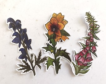Poisonous Flowers 3 pcs Sticker Set. Bujo, junk journal, scrapbooking, planner deco, botanical, florals, witchy aesthetic, plant lover
