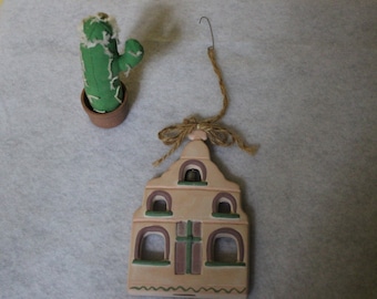 Southwestern Style Church and Cactus Ornaments