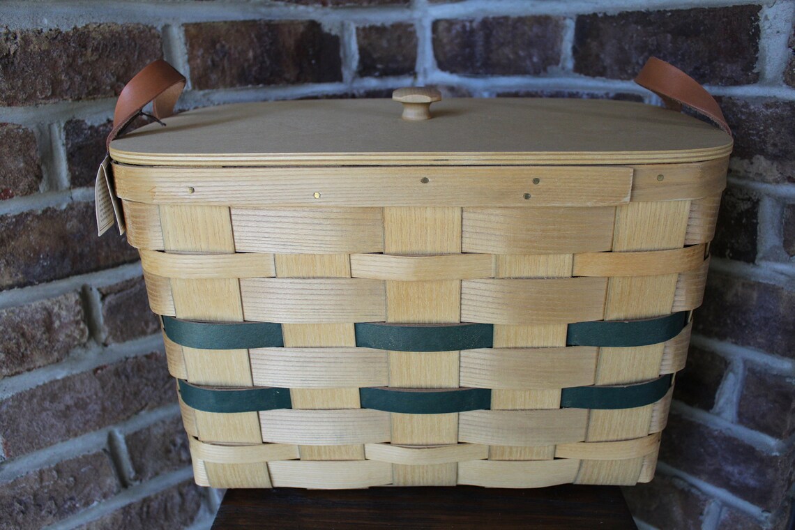 Peterboro Basketlarge With Leather Handles and Lid Etsy Singapore