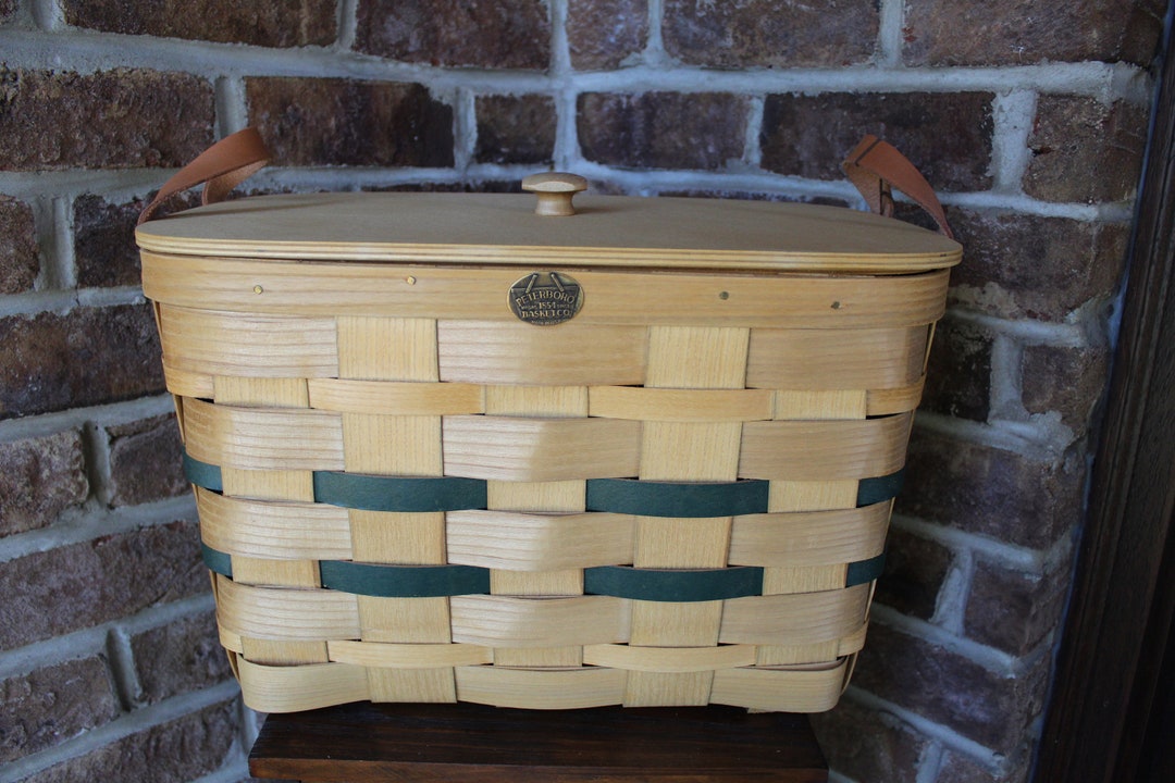 Peterboro Basketlarge With Leather Handles and Lid Etsy