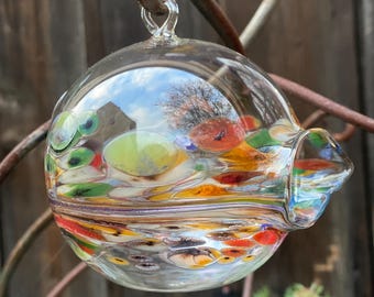 Light globe, glass globe for tea light, lantern with granule decoration