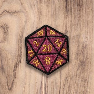 D20 Embroidered Patch - D&D Dice Iron-On/Sew-On