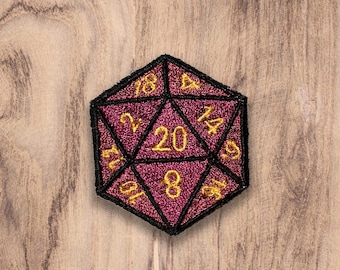 D20 刺繍パッチ - D&D ダイス アイロン接着/縫い付け