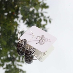 silver black and white earrings Simple Silver Plated 4cm Hoops with Small bead detailing
