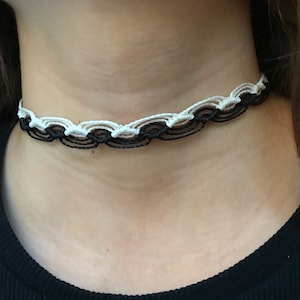 Black and White Choker, Macrame Handmade Choker, Gift for Her, y2k Choker, Christmas Gift, Handmade Gift, Micro Macrame