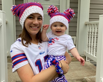 Buffalo Two Pom Crochet Baby Hat