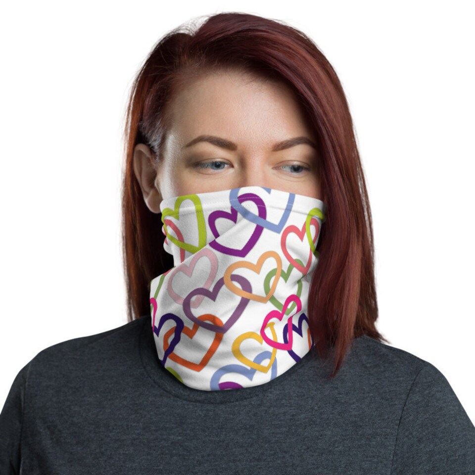 Discover Colorful Hearts Cooling Summer Neck Gaiter, Full Face Dust Mask, Headwear Washable Scarf