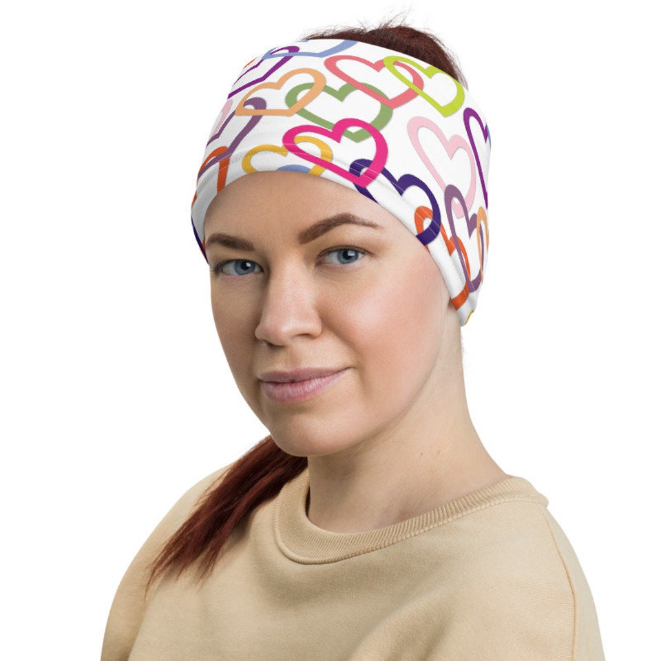 Discover Colorful Hearts Cooling Summer Neck Gaiter, Full Face Dust Mask, Headwear Washable Scarf