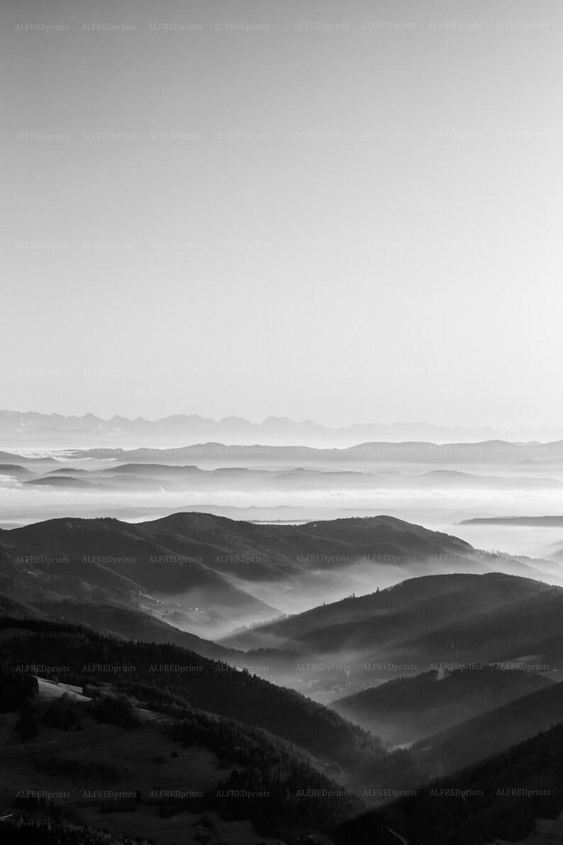 Schwarzwald Druck, Poster, schwarzweiß, Wald, Nebel, Berge, Kunstdruck, Wald Poster, Landschaft, Foto, Fotografie, Fine Art Bild 2