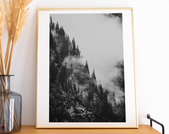 Forest Print, Poster, Fog, Alps, Black and White, South Tyrol, Mountains Poster, Mountains, Art Print, Landscape, Photography, Fine Art Paper, Print