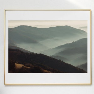 Schwarzwald Druck, Poster, Sonnenuntergang, Wald, Nebel, Berge, Kunstdruck, Wald Poster, Landschaft, Foto, Fotografie, Fine Art