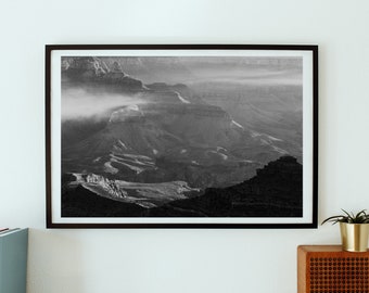 Grand Canyon, Arizona, schwarzweiß, Wandkunst, Nebel, Landschaft Foto, Poster, Digitaler Download, Fotografie, USA, instant download