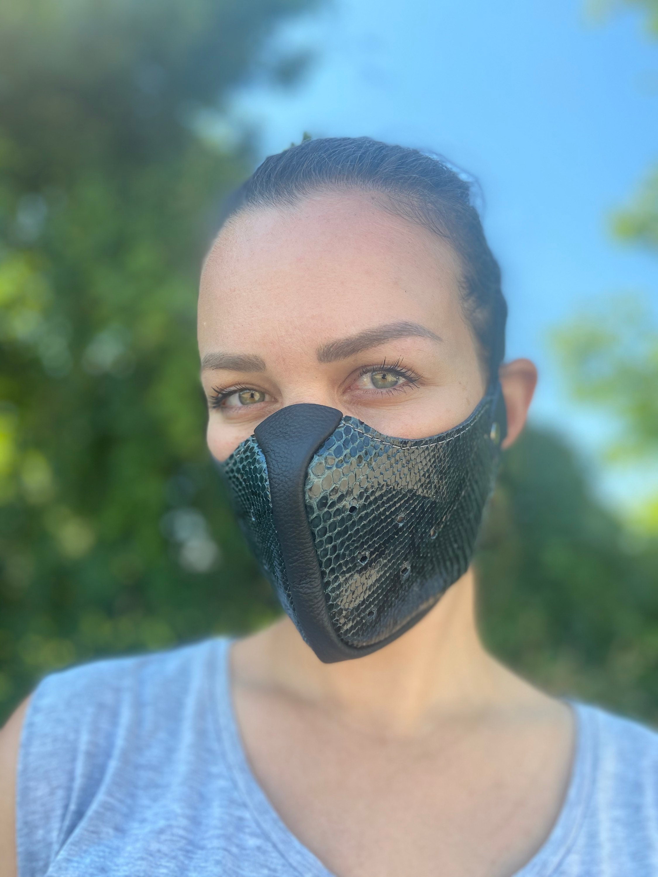 Real python snake skin face mask branded face mask emerald Etsy