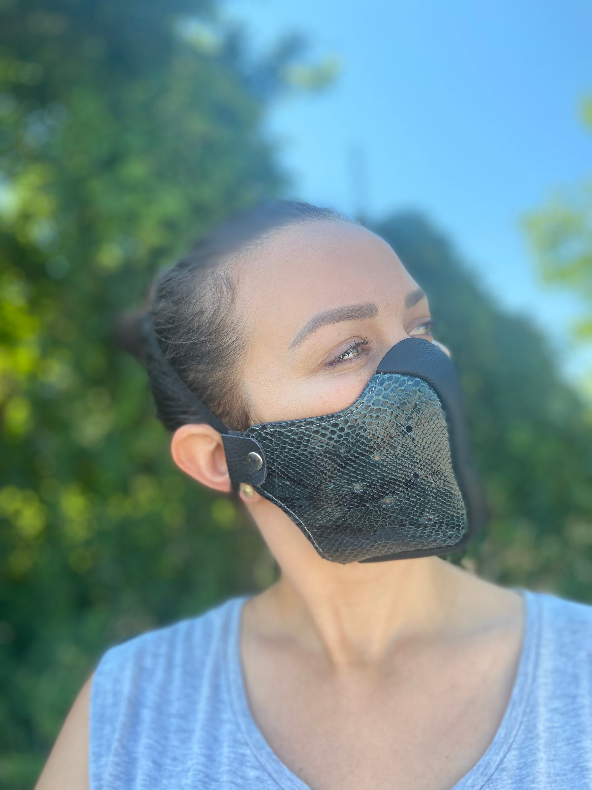 Real python snake skin face mask branded face mask emerald Etsy