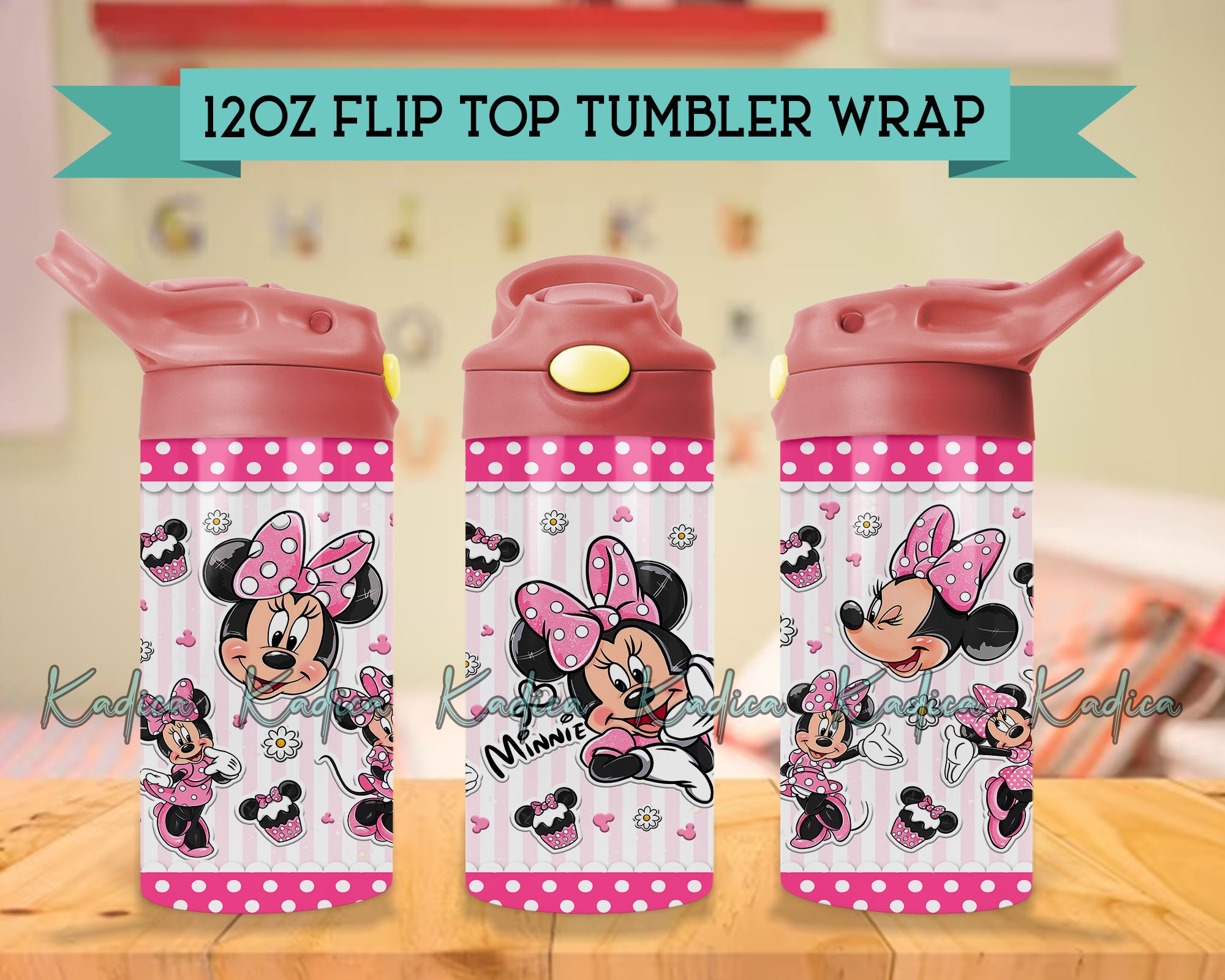 Minnie Mouse - Glitter - Children's Tumbler, Kid's Water Bottle, Water