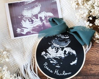 Sonogram Embroidery, Hand Embroidered, Custom Ultrasound Gift, Baby keepsake, Baby Announcement