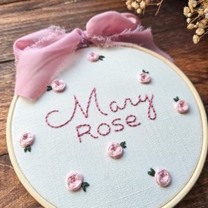 Hand Embroidered Floral Name Hoop | Personalized Baby Gift, Nursery Decor