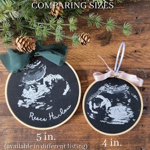 ultrasound ornament, hand embroidered sonogram, pregnancy announcement, ultrasound art, embroidery hoop image 7