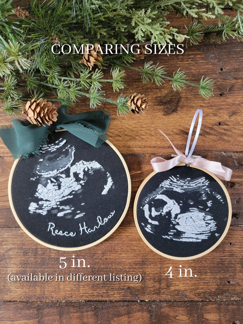 ultrasound ornament, hand embroidered sonogram, pregnancy announcement, ultrasound art, embroidery hoop image 7