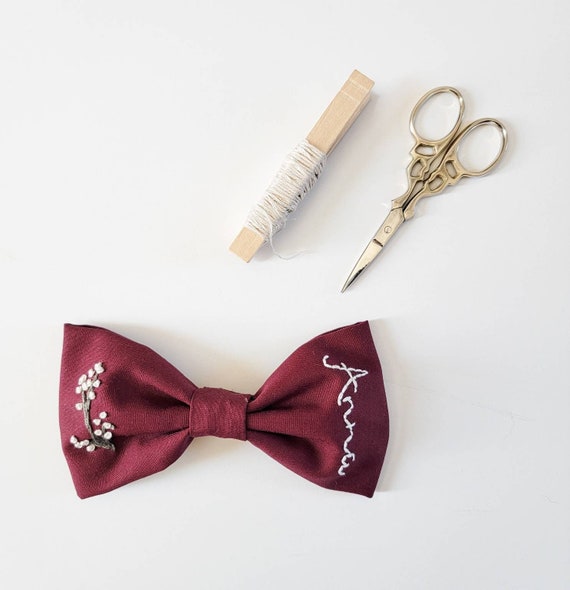 Personalized Bows, Wine Colored Fabric, Hand Embroidered, Name Bows, Baby  Headbands, Bow Clips - Etsy