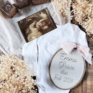 DIGITAL DOWNLOAD, pregnancy announcement, baby girl name announcement, editable photo, INSTANT download, pink bow