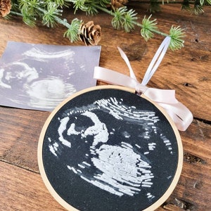 ultrasound ornament, hand embroidered sonogram, pregnancy announcement, ultrasound art, embroidery hoop image 2