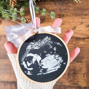 ultrasound ornament, hand embroidered sonogram, pregnancy announcement, ultrasound art, embroidery hoop image 6