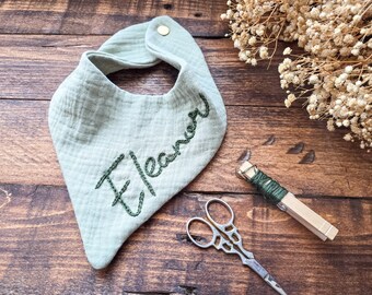 Hand Embroidered Muslin Baby Bib | Personalized Name Gift