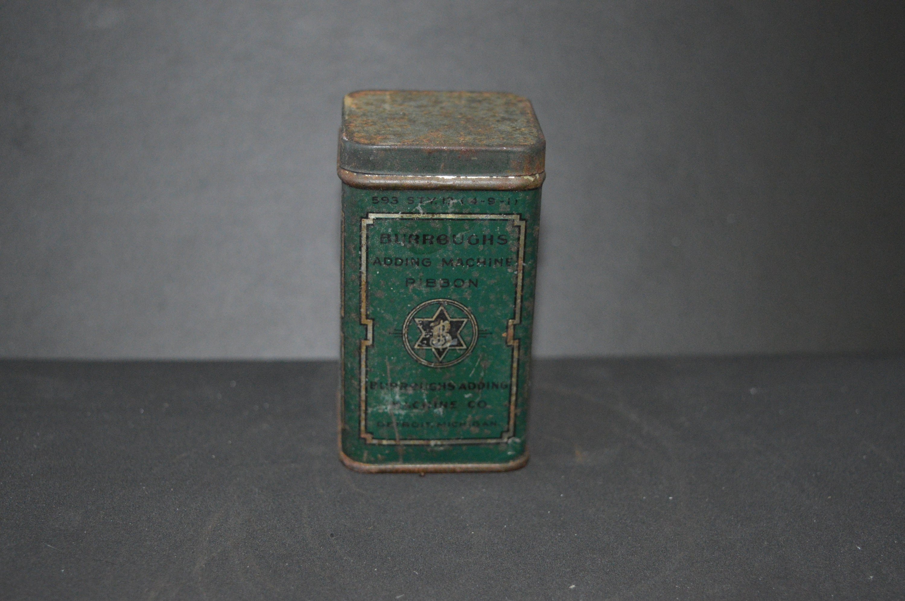 Vintage Green Square Burroughs Adding Machine Ribbon Storage Tin Box