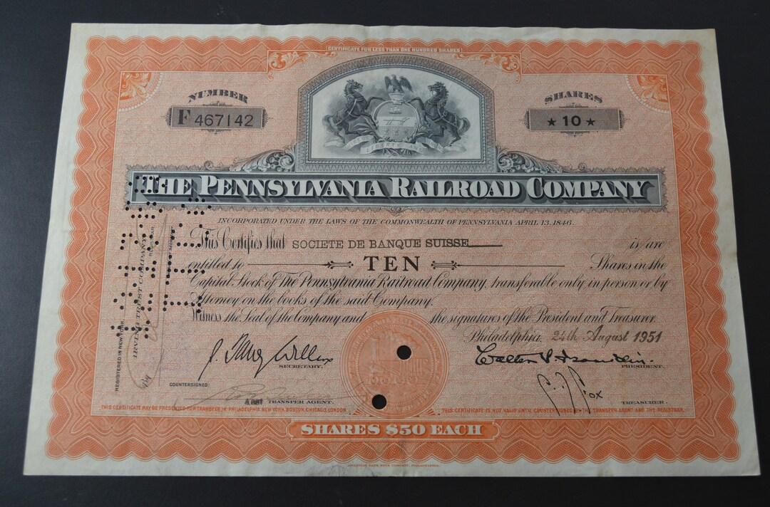 The Pennsylvania Railroad Company Stock Certificates Etsy 日本
