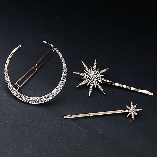 Lune en cristal et étoile Hair Clip, Diamant en cristal brillant Accessoires de cheveux pour fille, Creative Rhinestone Women Bobby Pins