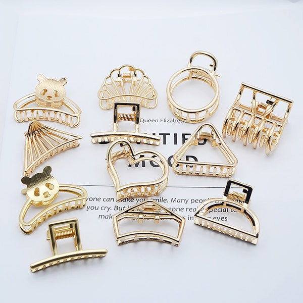 Small Gold Alloy Hair Claw for Women, Metal Hair Clips for Thin Hair, Small Hair Clips, Alloy Hair Crabs, Hair accessories