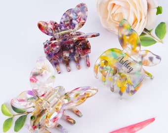 Custom Name Floral Butterfly Hair Claws, Hair Clips for Women, Hair Claw Clip for Girl, Girlish Hair Clip, Hair Accessories, Girls Gift