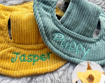猫用カスタム刺繍入りコーデュロイ帽子、調節可能なペット用サンハット、犬猫用名入れフィッシャーマンキャップ、ペット好きへのカスタムギフト