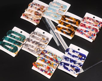 3pcs/set Rectangle Colorful Hair Clip, Water drop hair pin for girl, High Quality Leopard Hair Barrette, Round Bobby Pin, Geometric Barrette