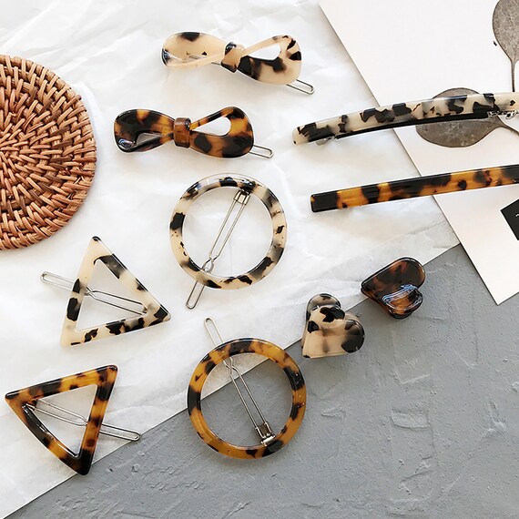 Women Hairpin Acrylic Hair Clip Triangle Circle Leopard Print Geometric Barrette Women Hairpin Acrylic Hair Clip Triangle Circle Leopard Print Geometric Barrette