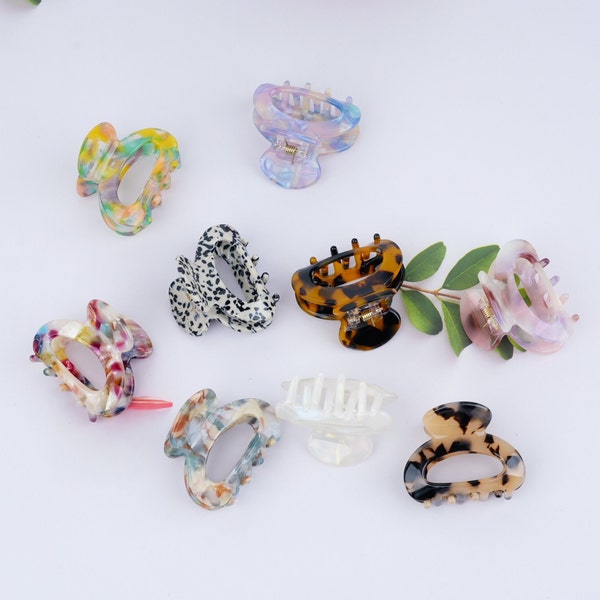 Petites pinces à cheveux creuses en acétate, pinces à cheveux en feuille d'acétate, pince à cheveux écaille de tortue, griffes à cheveux pour femme, pince à cheveux en écaille de tortue, cadeau pour elle