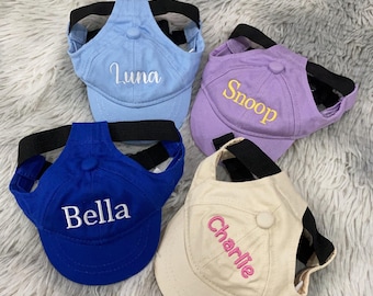 Cappello da viaggio personalizzato per cuccioli, cappello da spiaggia personalizzato per cani e gatti, berretto in cotone ricamato con nome per animali domestici, berretto da baseball regolabile per animali domestici, regalo per gli amanti degli animali