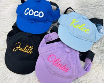 Cappellino in cotone ricamato con nome per animali domestici, cappellino da spiaggia personalizzato con nome di cane e gatto, cappellino da baseball regolabile per animali domestici, cappellino da viaggio per cuccioli, regalo per amanti degli animali.