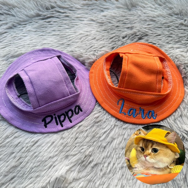 Cappello da pescatore con nome ricamato personalizzato per gatti, cappello da sole regolabile per animali domestici, berretto da pescatore personalizzato per cani e gatti, regalo personalizzato per gli amanti degli animali domestici