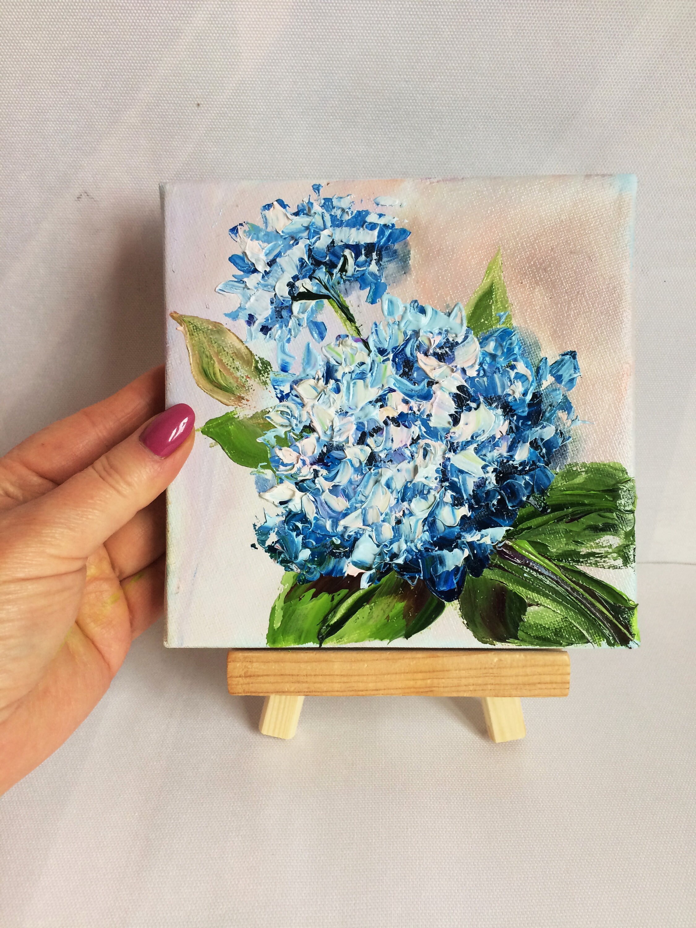 Hydrangea Flower Oil Painting Mini Original Canvas Floral Artwork Small ...