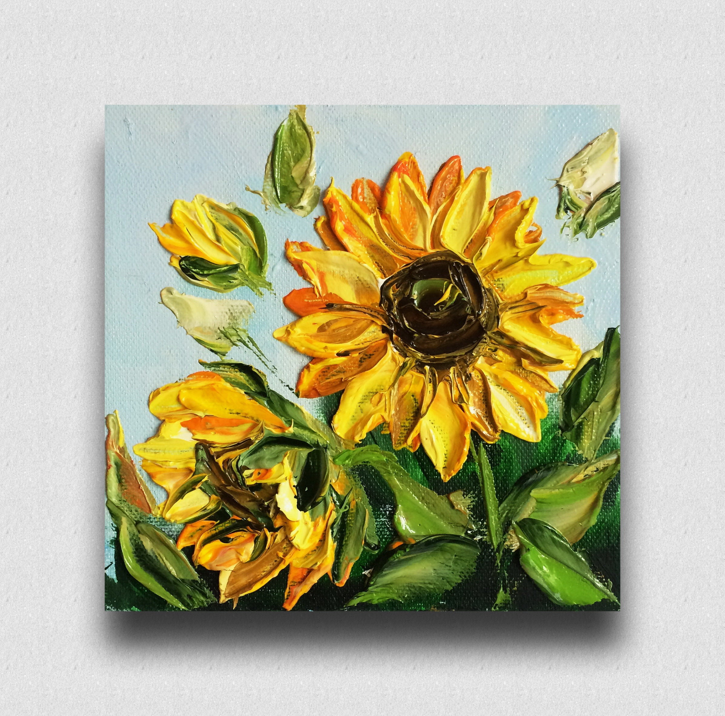 Buy Floral Painting Flower Painting Yellow Canvas. in Art. Little Miniature. Etsy Present. Sunflower - an Online of Sunflower Easel. With on Wall Miniature India a