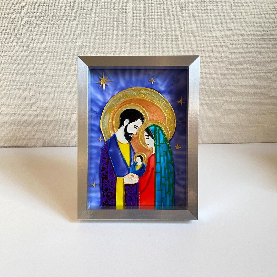 Stained Glass Holy Family Panel • Hand-painted Nativity Art on Glass ...