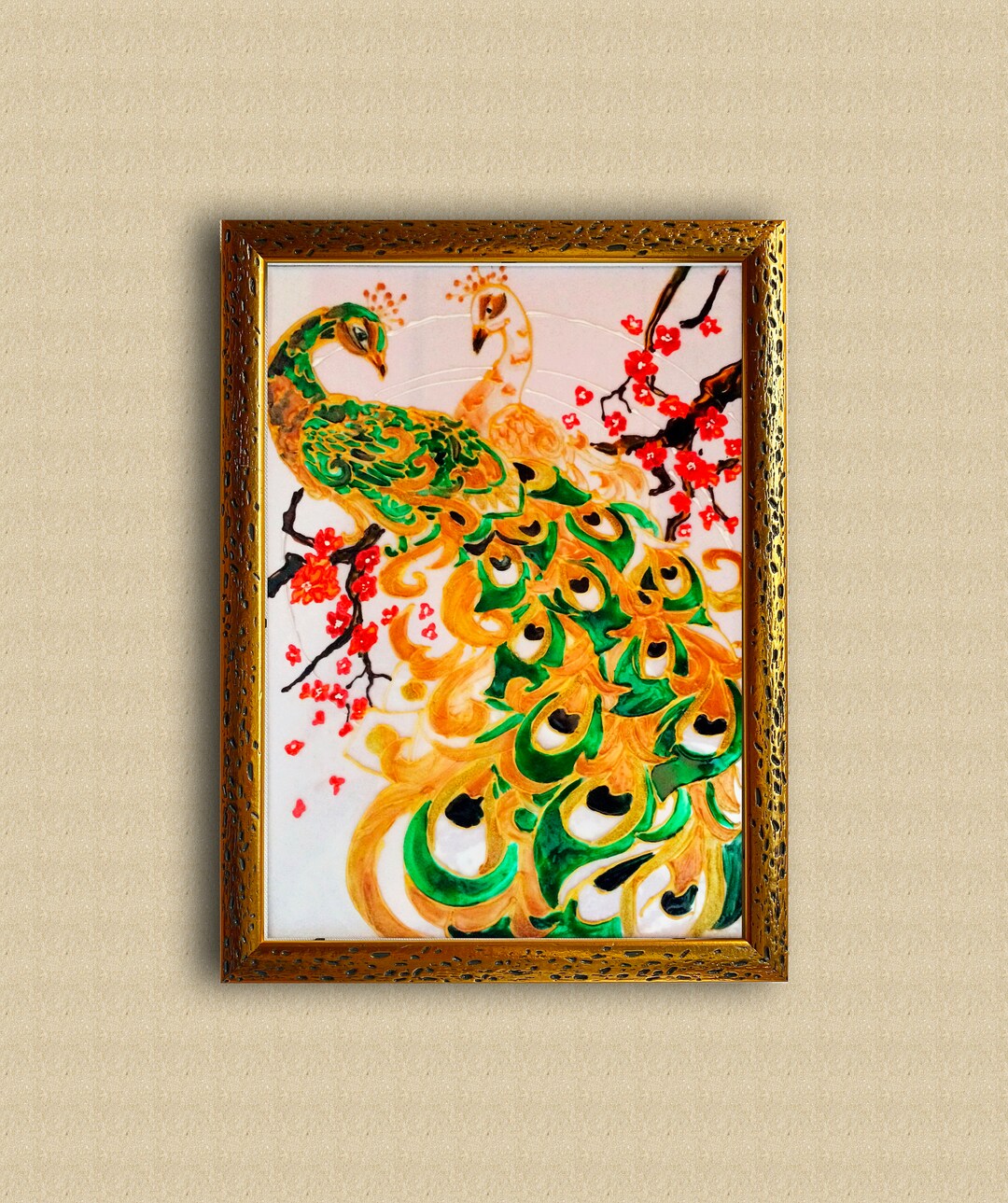 Peacocks Couple Stained Glass Panel Feng Shui Glass Painting Etsy