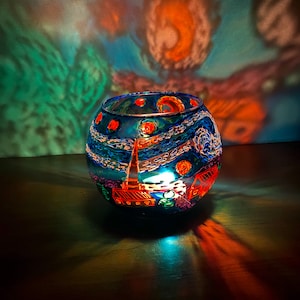 Garden light decor Van gogh Starry night Glass art Fairy lamp Yard stained glass art Tealight holder Candle vessels decor Birthday gift